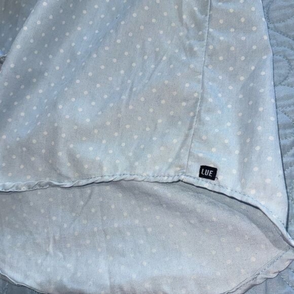 Sleeveless Polka Dot Button-Up Shirt By Lue Light Blue With Frayed Armholes M - Picture 9 of 10